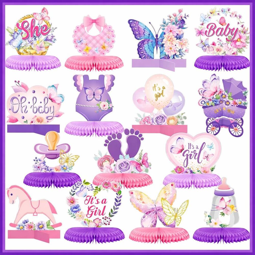 Jetec 14 Pcs Butterfly Baby Shower Gender Reveal Party Table Decorations USED